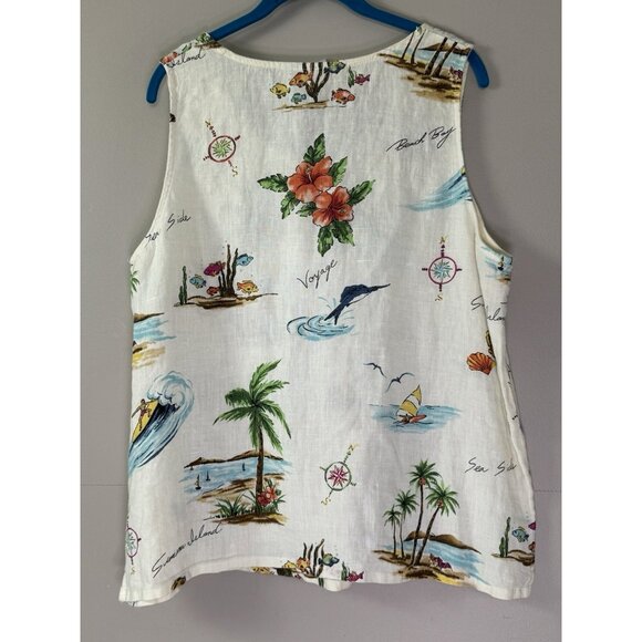 Hot Cotton Marc Ware Womens 1X Beach Island White Linen Top Cottagecore Resort - Picture 3 of 14